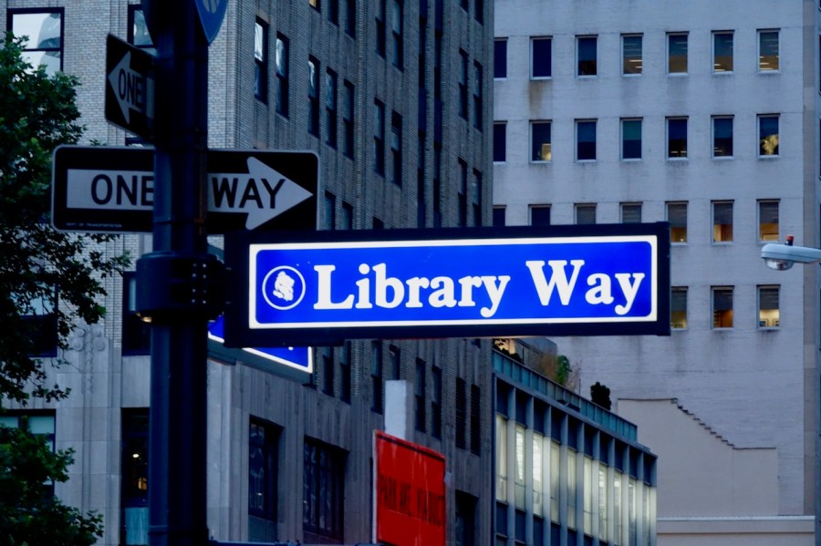 Library Way street name sign, New York